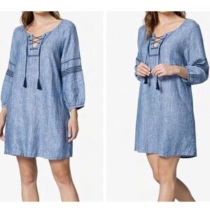 Sanctuary Blue Long Sleeve Lace-Up Dress XS Boho Chambray